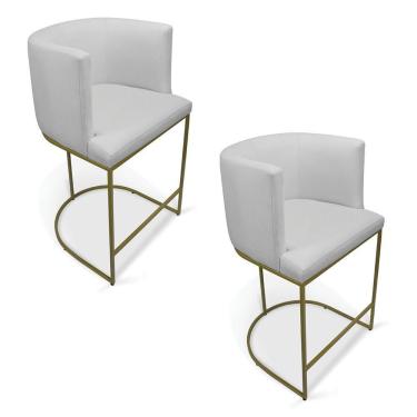 Imagem de Kit 2 Banquetas Paola Linho Base Metálica Dourada - D'rossi Cor A05 Cinza
