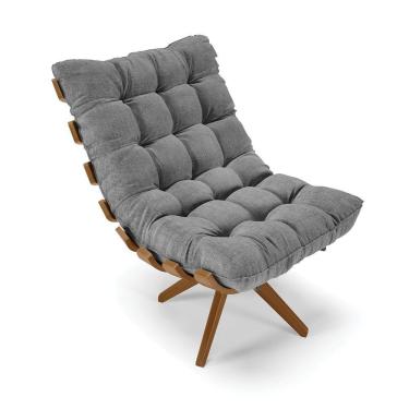 Imagem de Poltrona Giratória Costela Linho Base Madeira A26 Grafite