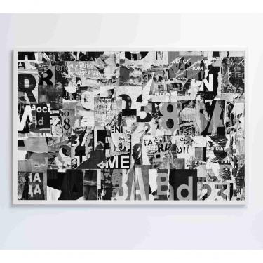 Imagem de Quadro Colagem De Letras Em Preto E Branco Medidas 90x60 Cm Impressão Tecido Canvas
