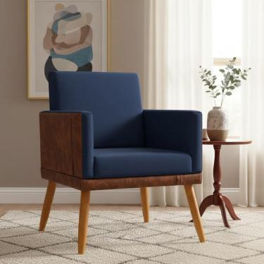 Imagem de Poltrona Decorativa Para Sala Recepção Escritório Consultório Lis Corino Peroba e Suede