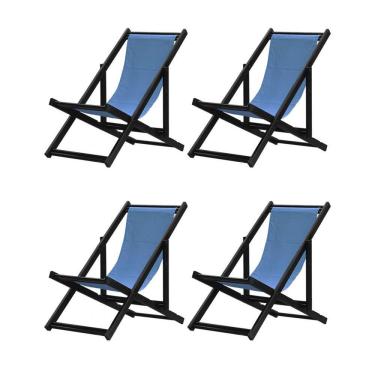 Imagem de Kit 4 Espreguiçadeiras Dobrável Black Sb-azul