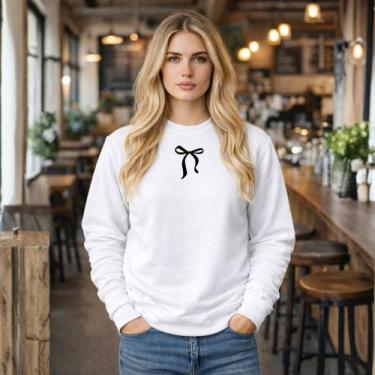 Imagem de Blusa De Moletom Feminina Gola Redonda Estampa Delicada De Laço - Dona