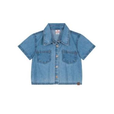 Imagem de Camisa cropped infantil menina Brandili Azul-Feminino