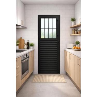 Imagem de Porta Social Com Postigo Alumínio Preto 210x90 Lado Direito Linha 25 V