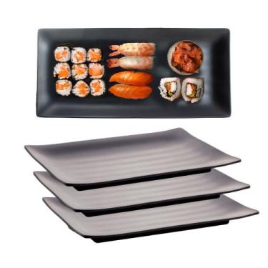 Imagem de Kit 4 Travessa Oriental Retangular Japonesa Melamina Sushi 25cm Lyor