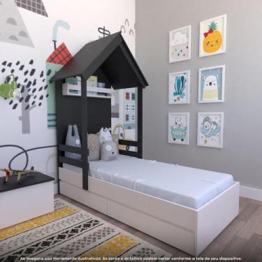 Imagem de Cama Infantil Lara com Gavetas 157cm X 153cm Branco/Preto - Bramov Móv