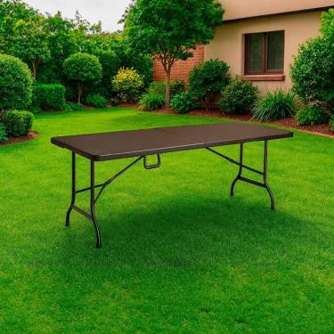 Imagem de Mesa Plasitco Rattan Marrom Dobravel Vira Maleta 180cm - Rio