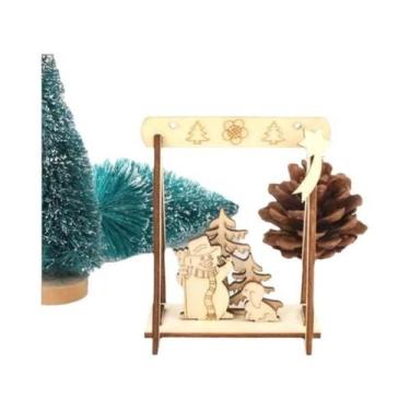 Imagem de Mini Enfeites De Natal De Madeira Vazados 4 Peças DIY Criativas Decora