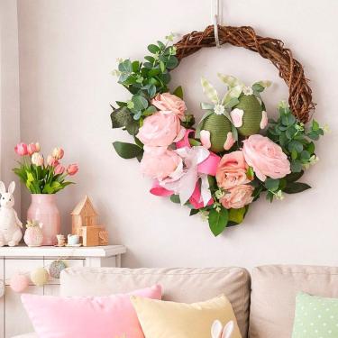 Imagem de Guirlanda Arranjo Coelho Ovos Enfeite Decoração Páscoa 40cm