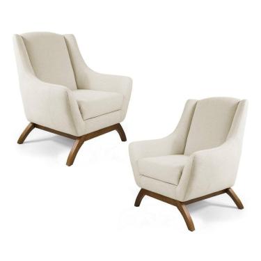 Imagem de Kit 02 Poltronas Juliet Base De Madeira B-309 Bege