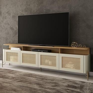 Imagem de Rack para TV 220cm com Porta Sextavada Pés em Metal 100% MDF - Casa La