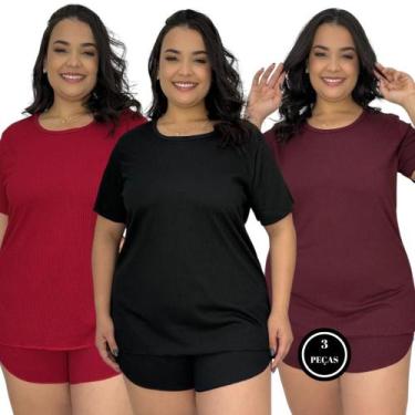 Imagem de Kit 3 Pijama Plus Size Suede Canelado Baby Doll - c2 KIT 3 JULIANA PRE