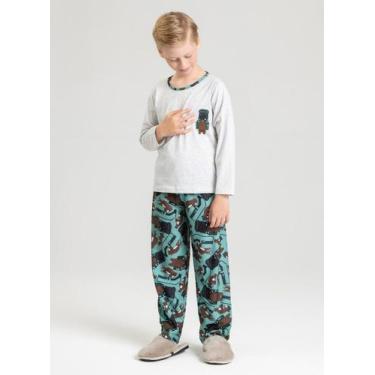 Imagem de Pijama Longo Mescla Infantil Menino Urso Na Máquina de Jogo - Molekada