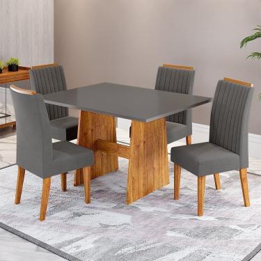 Imagem de Conjunto Sala de Jantar 4 Lugares Retangular Tampo de Mdp Belline Mel/Cinza