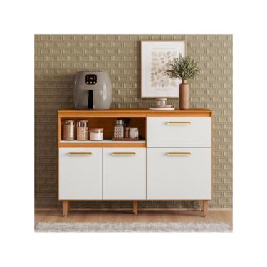 Imagem de Balcão de Cozinha com Tampo Poliman Moveis 3 Portas 1 Gaveta, Freijó e