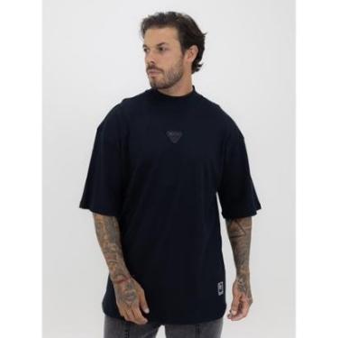 Imagem de Camiseta Oversized Gola Alta Borracha Triângulo All Black Streetwear Algodão Premium Preto-Masculino