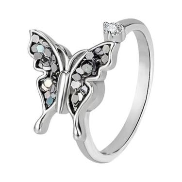 Imagem de Anel Giratório De Luxo Para Meninas Com Cristais E Borboleta, Joia Ant