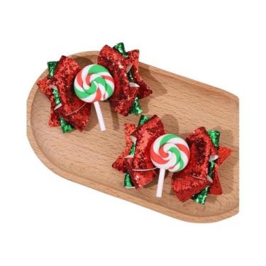 Imagem de Presilhas De Cabelo De Natal Para Meninas Com Laço De Pirulito, Lantej