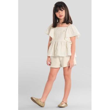 Imagem de Conjunto infantil menina bordado Mundi, Natural, 4