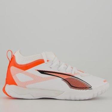 Imagem de Chuteira Puma Ultra 5 Match IT + Mid Futsal Juvenil Branca-Unissex