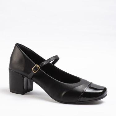 Imagem de Scarpin Feminino Azzav Boneca Bicolor Off White e Preto Salto Grosso, 