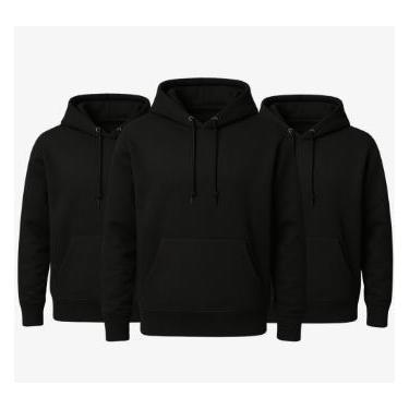 Imagem de Kit 3 Blusas pretas Moletom Canguru Com Capuz Liso Frio Unissex - AZUV