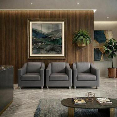 Imagem de Kit 3 Poltronas Reforçadas Recepção Barbearia Tecido material sintétic