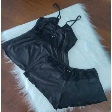 Imagem de Pijama Sensual Feminino Baby Doll Rendado Luxo Verão - Sem marca, Pret