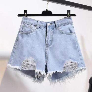 Imagem de Shorts Jeans Desfiados com Cintura Alta - Estilo Coreano Y2K para Mulh