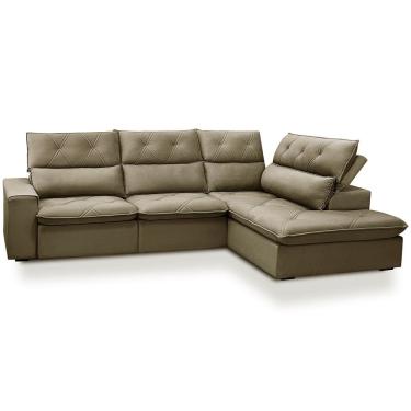 Imagem de Sofá 3 Lugares Retrátil Reclinável Chaise Direito 258cm Bergen F04 Veludo Amêndoa - Lya...