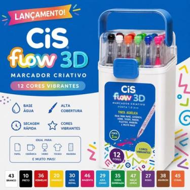 Imagem de CiS Flow 3D Marcador Acrílico 12 Cores Estojo Organizador com Alça