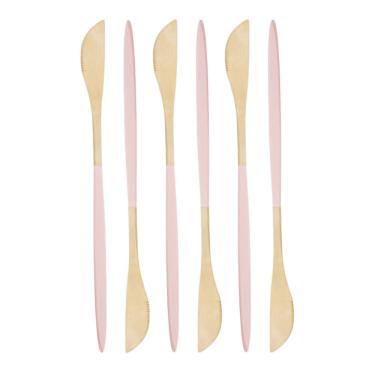 Imagem de Conjunto 6 Facas de Mesa em Aço Inox Ópera Champanhe Rosa 22cm Lyor