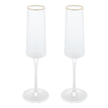 Imagem de Conjunto 2 Taças Champanhe Cristal Martelado Petra Fio Ouro - LYOR