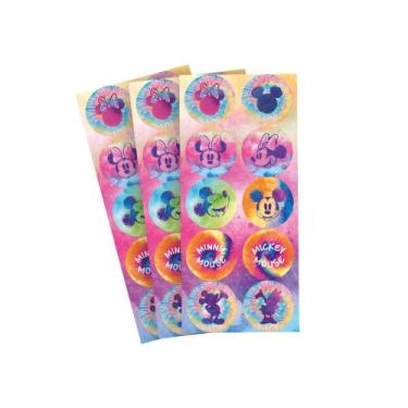 Imagem de Adesivo Redondo Minnie Tie Dye 30 Unidades - Regina - Rizzo Festas