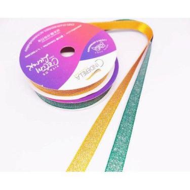 Imagem de 2 Rolos Fita Lurex 10mm X 10 Mts Brasil Verde Amarela N 2 - Cinderela 