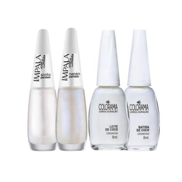 Imagem de Kit 8 Esmaltes Impala Colorama Tons Brancos Perolado Esmalte Atacado F