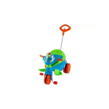 Imagem de Triciclo Infantil Velobaby Passeio e Pedal com Empurrador Direcionável Azul Brinquedos Bandeirante
