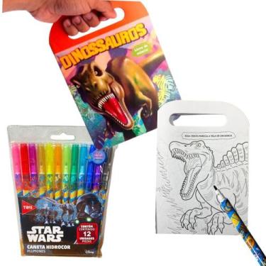 Imagem de Livro Educativo para Crianças Dinossauros para Colorir + Kit 12 Caneti