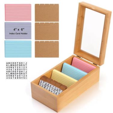 Imagem de Porta-fichas de bambu Zonvium 3x5 com 4 compartimentos