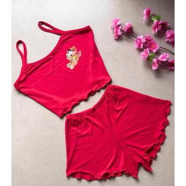 Imagem de Pijama Feminino Suede Sublimado DTF Tamanho:MCor:Vermelho Est. Magali 