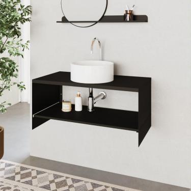 Imagem de Armário para Banheiro Slide Flat Suspenso sem Porta sem Gavetas Aço e MDP 85CM Preto Compace