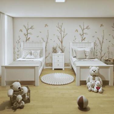 Imagem de Kit Quarto Infantil 3 Peças com 2 Camas Solteiro e Mesa de Cabeceira A