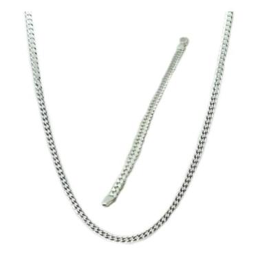 Imagem de Conj. Corrente E Pulseira 60 Cm Grumet Prata Legitima 925 - Lojas La&A