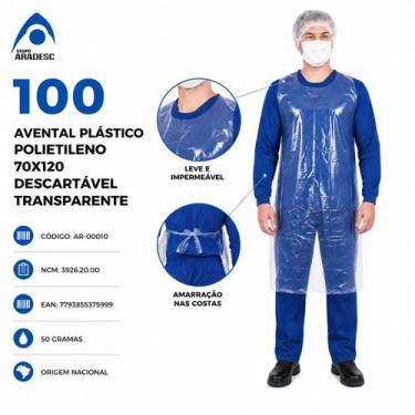 Imagem de 100 avental plastico transparente 70x120 descartavel - ARADESC, 100 AV