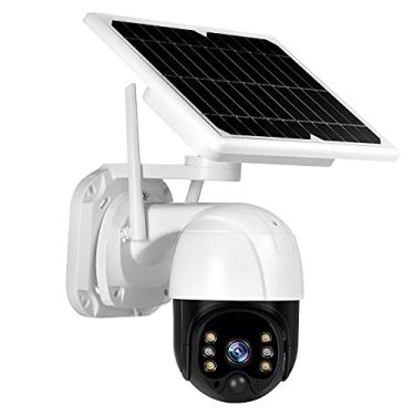 Imagem de Moniss Câmera de segurança de painel solar sem fio, câmera de bateria recarregável de vigilância externa 3MP, visão noturna, detecção de movimento PIR, IP66 à prova d'água, áudio de 2 vias