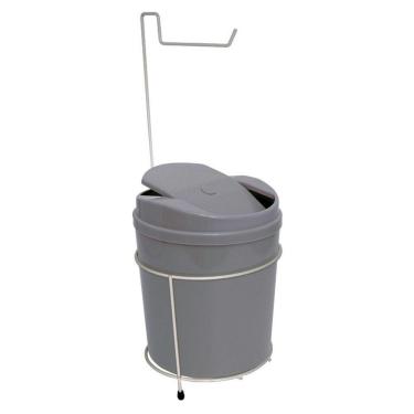 Imagem de Suporte Porta Papel Higiênico Com Lixeira 5L Cesto Lixo Tampa Basculante Banheiro Cinza Branco - 497 AMZ