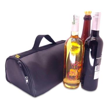 Imagem de Bolsa Térmica Porta Vinho Triplo Wine Bag De Couro Preto