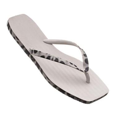 Imagem de Chinelo Feminino Bico Quadrado Animal Print Flip Flop Off White Onça -