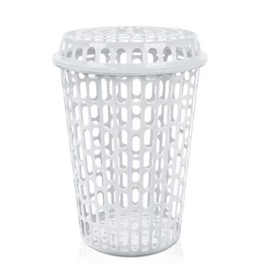 Imagem de Cesto Roupa Suja Telado Organizador Com Tampa 60 Lts Branco
