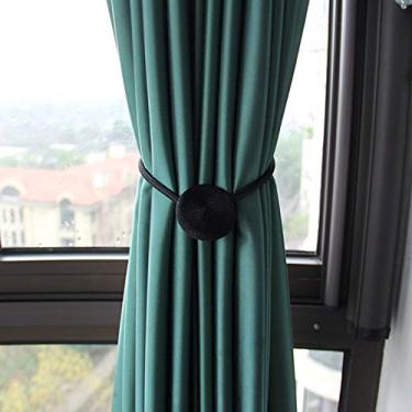 Imagem de 2 peças prendedor de cortina magnético pérola bola suporte para cortinas tieback decoração de casa pendurada fivela fivela para trás acessórios do quarto, preto, 45,50 cm